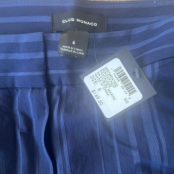 Club Monaco Women's Blue Striped Shiny Wide Rib Full Length Pants Size 2/4/6 NWT - Picture 5 of 5